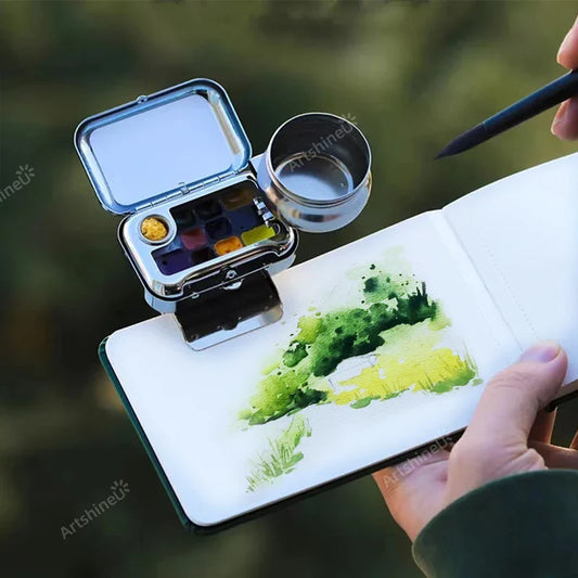 Portable Travel Painting Set 10/16 colours Schmincke Watercolor Paint Palette Iron Box Brush Sketch Book Mini Artist Art Supplie