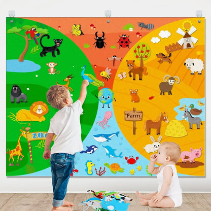 Felt Story Board Set Toy for kids Farm Animals Preschool Education Early Learning Interactive Play Mat Wall Hanging Gift for To