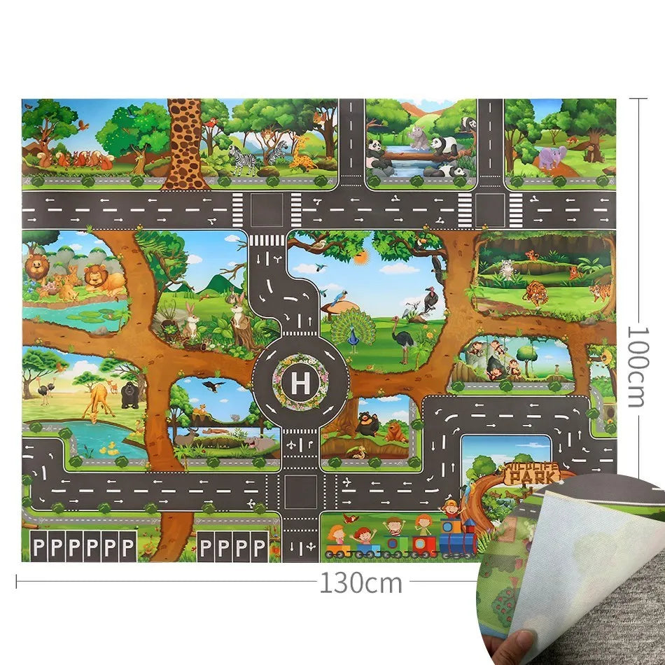 100x130 Kids Playmat Farm Road Portable Map Baby Educational Rugs Toddler Dinosaur Waterproof Play Mat Crawling Non-Toxic Carpet