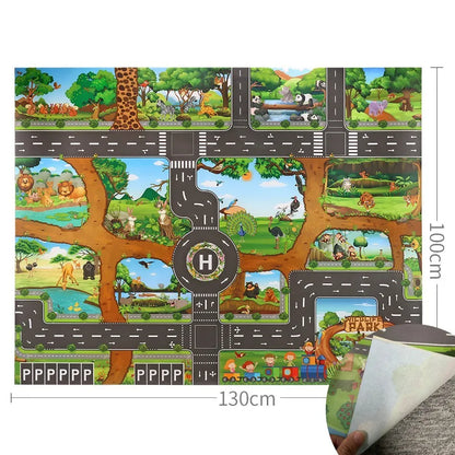 100x130 Kids Playmat Farm Road Portable Map Baby Educational Rugs Toddler Dinosaur Waterproof Play Mat Crawling Non-Toxic Carpet
