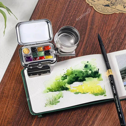 Portable Travel Painting Set 10/16 colours Schmincke Watercolor Paint Palette Iron Box Brush Sketch Book Mini Artist Art Supplie