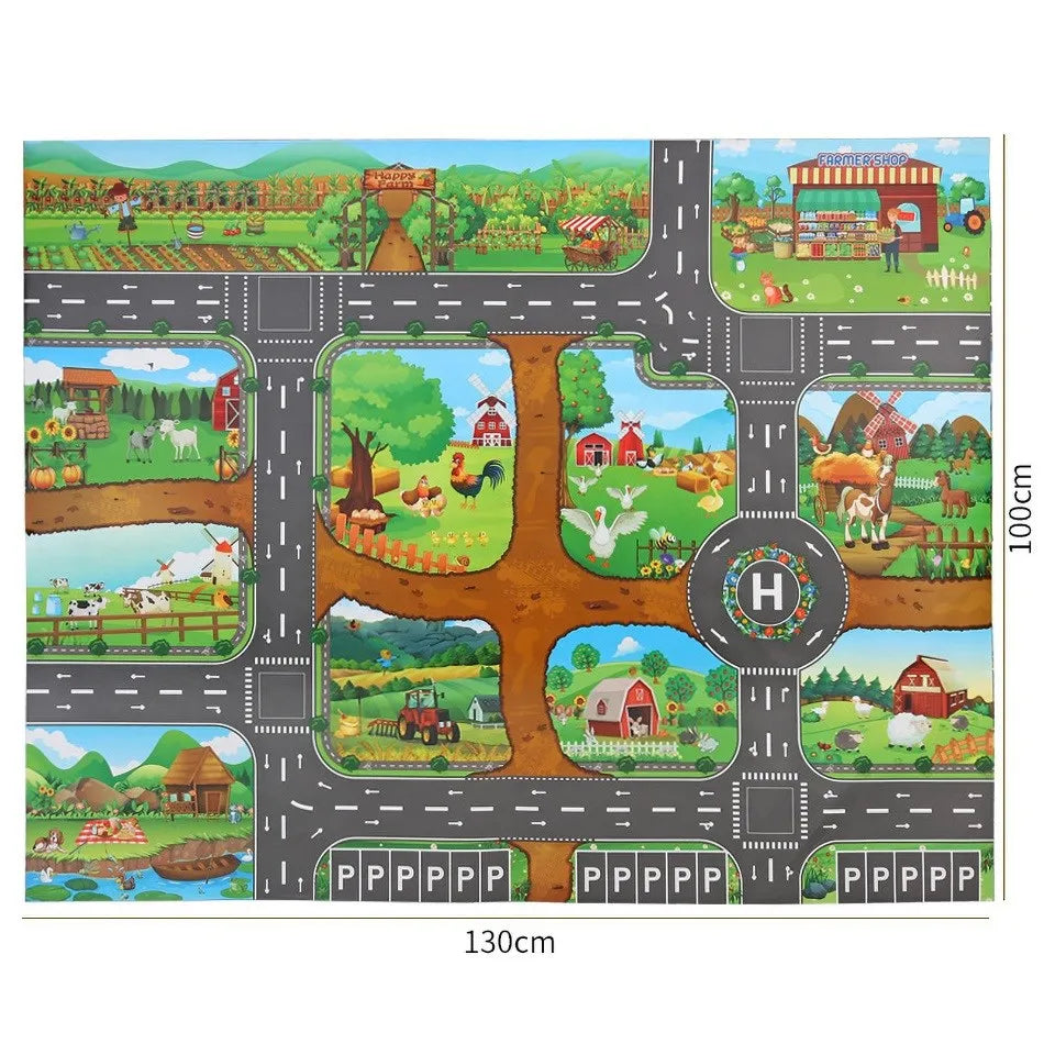 100x130 Kids Playmat Farm Road Portable Map Baby Educational Rugs Toddler Dinosaur Waterproof Play Mat Crawling Non-Toxic Carpet