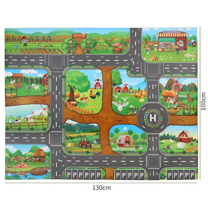 100x130 Kids Playmat Farm Road Portable Map Baby Educational Rugs Toddler Dinosaur Waterproof Play Mat Crawling Non-Toxic Carpet