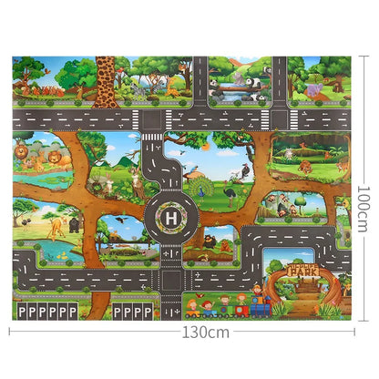 100x130 Kids Playmat Farm Road Portable Map Baby Educational Rugs Toddler Dinosaur Waterproof Play Mat Crawling Non-Toxic Carpet